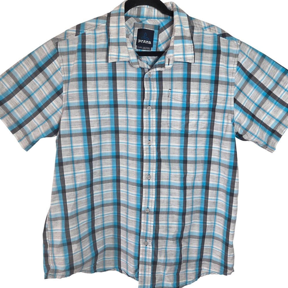 Prana Plaid Button Up‎ Shirt Mens XL Outdoor Hiking Travel Lightweight